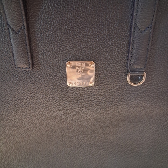 MCM Navy Leather Structured Tote Bag - Picture 4 of 8